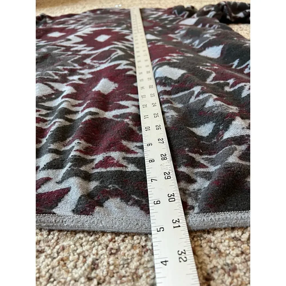 Lucky Brand Aztec Drape Cardigan, Large, Red and Gray, High Low, Southwest